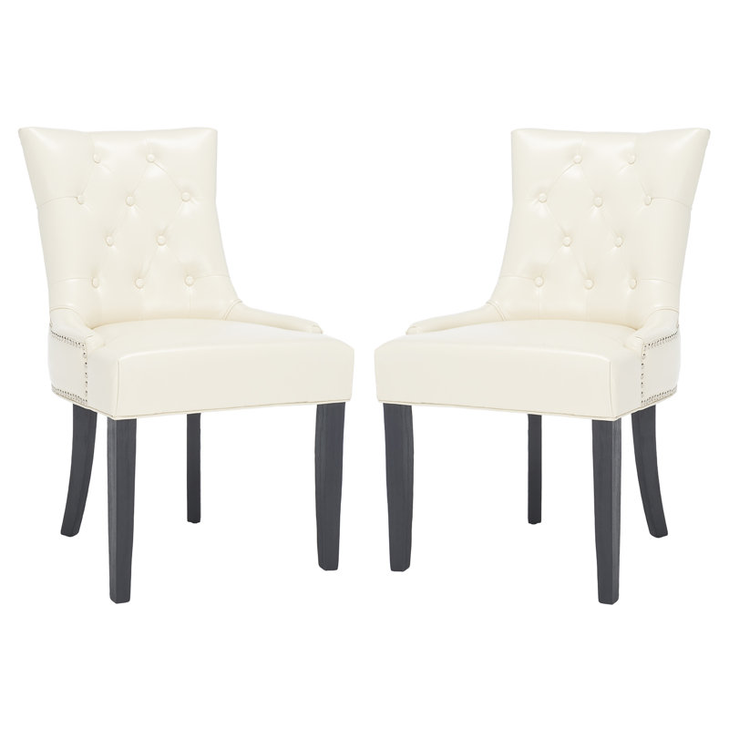 Dann 19.5'' H Tufted Linen Upholstered Side Chair, Flat Cream Faux Leather