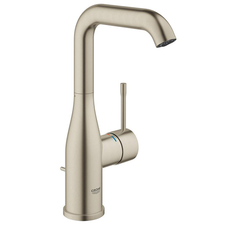 Robinet pour salle de bain monotrou avec poignée simple GROHE Essence, Nickel brossé