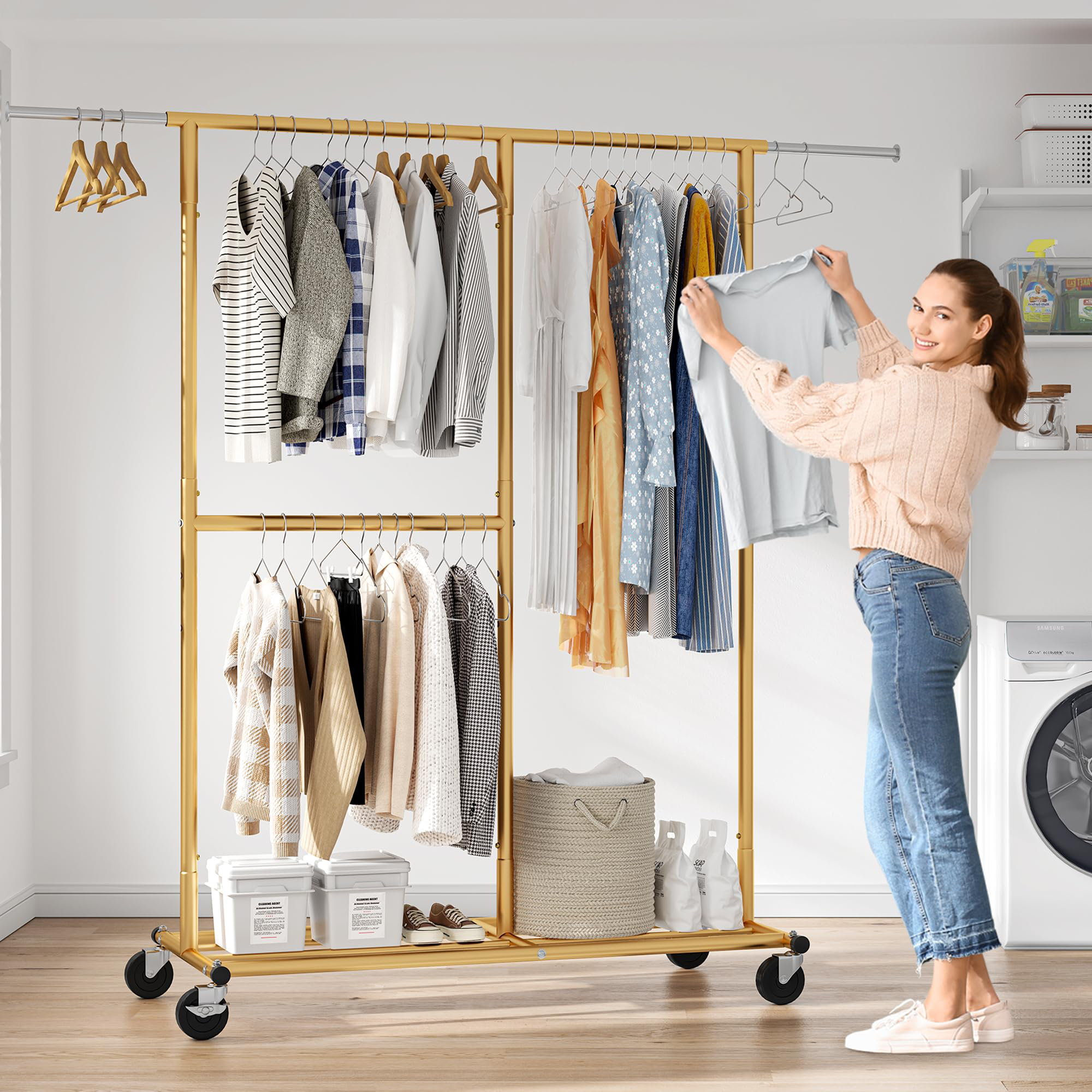 Rebrilliant Maliek Rolling Clothes Rack Portable Clothing Racks