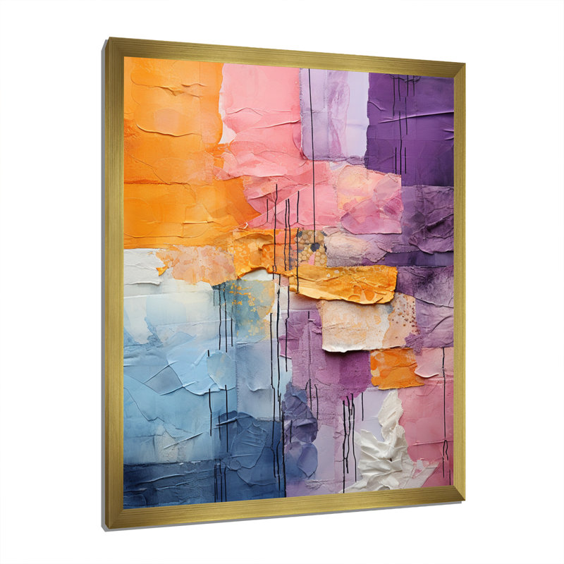 " Collage Explorations II ", Gold Picture Framed, 20" H x 12" W x 1" D