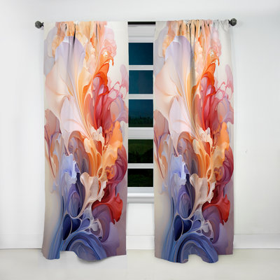 Primio Orange Grey Abstract Fractal Harmonic Convergence - Fractals Velvet Curtain - 1 Panel