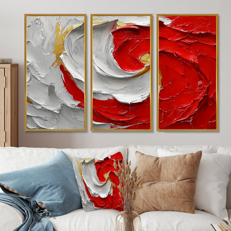 Chaos, harmonie du lever du soleil, peinture I - fractales, art mural - ensemble de 3, H 28 po x l 36 po, Doré