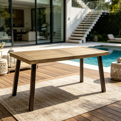 Outdoor Acacia Wood Dining Table with Metal Legs