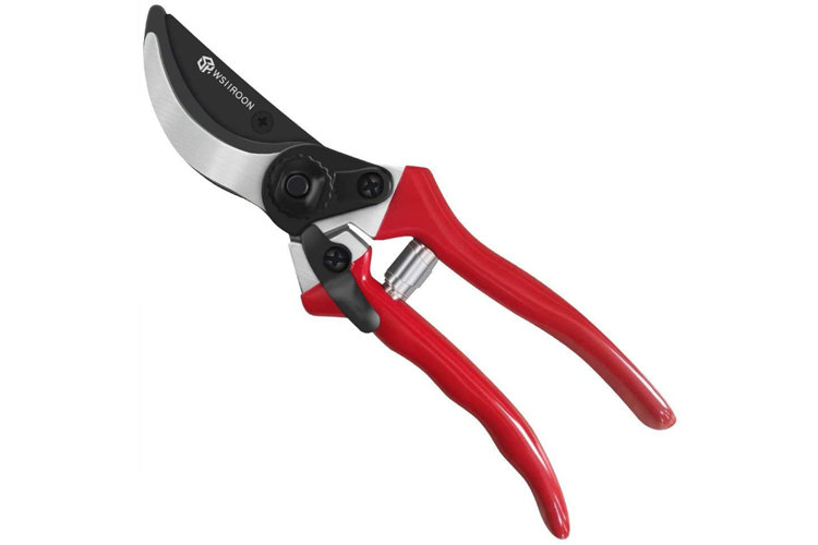 pair of pruning shears with ergonomic, cushioned red handles