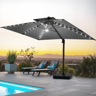 Parasol extérieur rectangulaire en porte-à-faux à DEL 153 po x 116 po, base lestée inclus