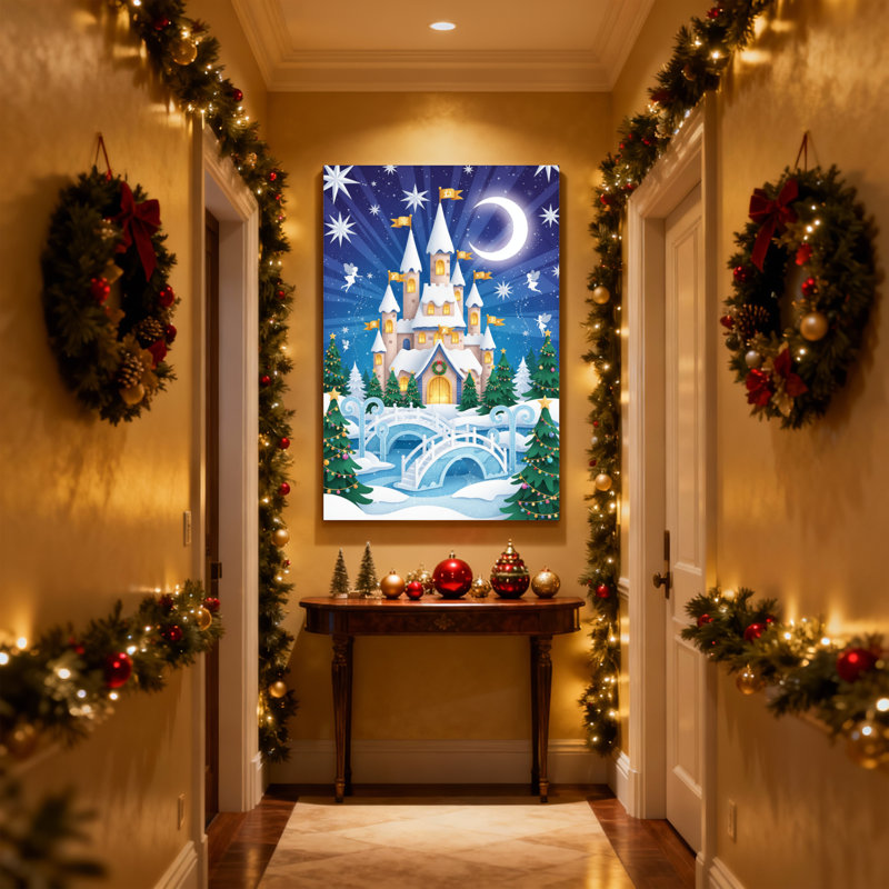 «Christmas Snowy Castle Christmas Night Scene», ensemble de 3 impressions d'art sur toile, H 18 po x l 12 po
