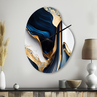 Abstract Geode Waves Gold I - Pear Shape Large Gold Wall Clock - Unique Shape