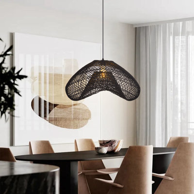 1-Light Pendant Lights Wicker Black