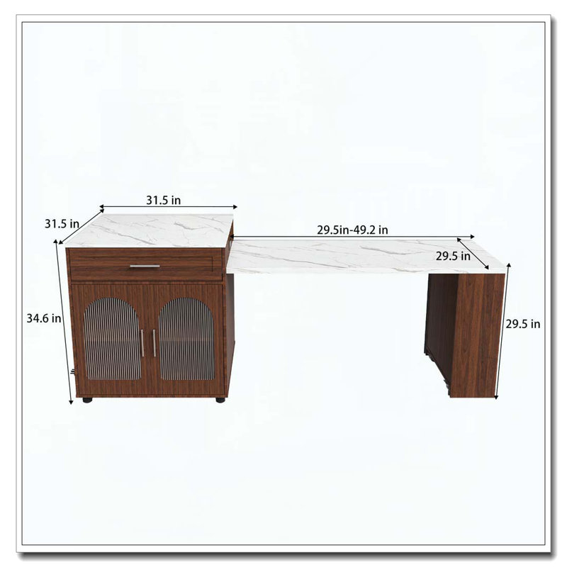 80-inch Expandable Kitchen Island with Dining Table