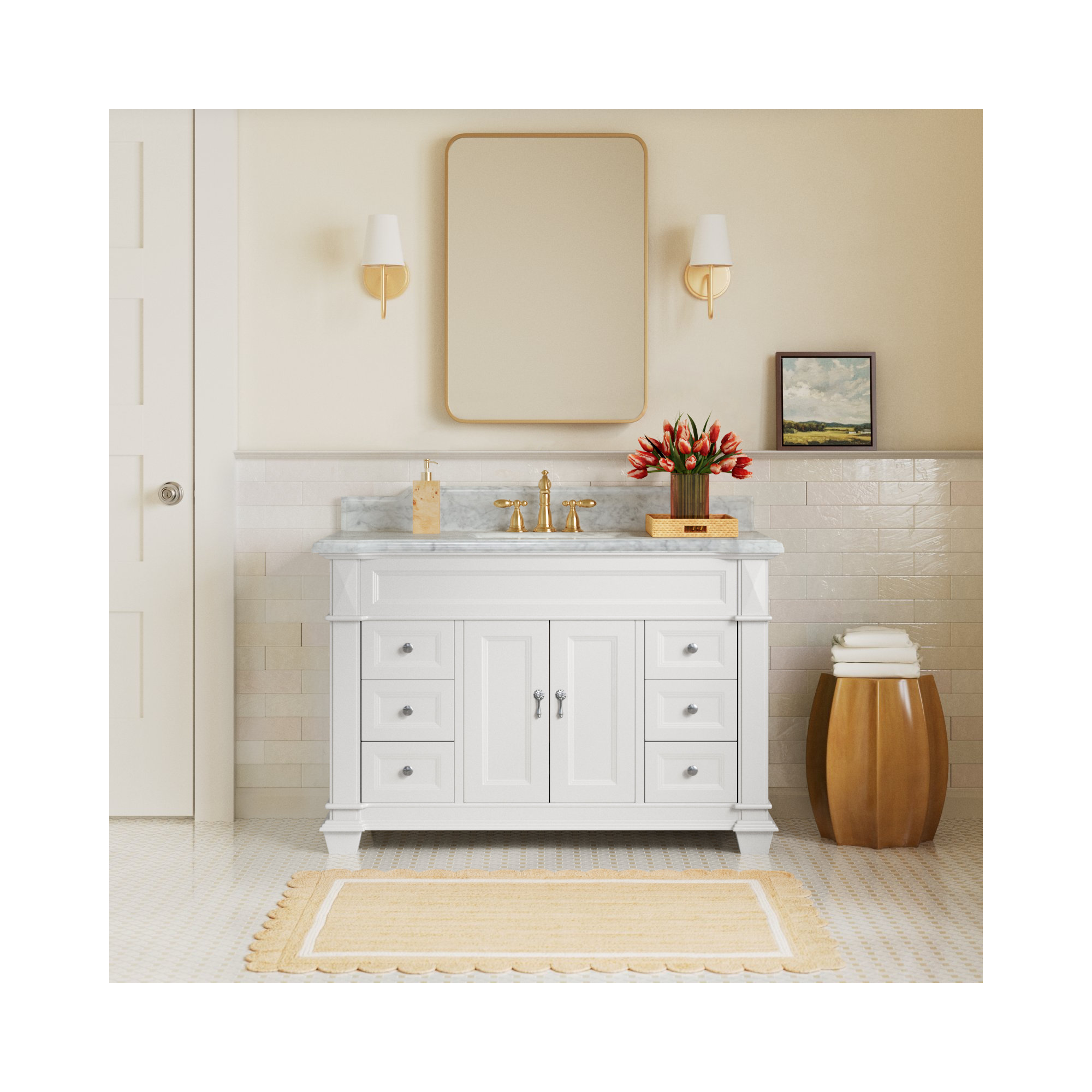 Ensa 48'' Single Bathroom Vanity, White, Carrara Marble