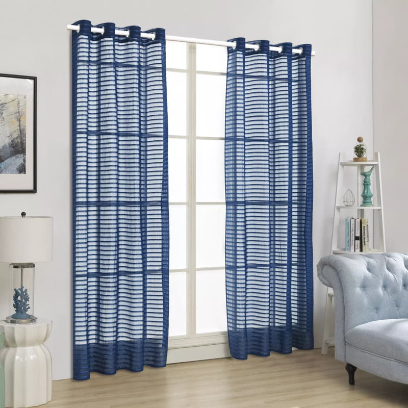 Cayden Semi Sheer Curtain Pair, Blue, Width 140cm x Drop 175cm