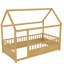 Structure de lit simple naturel avec toit et haute clôture, fabriquée en pin, stable, sécuritaire pour le cadre, contreplaqué de pin-1664766161