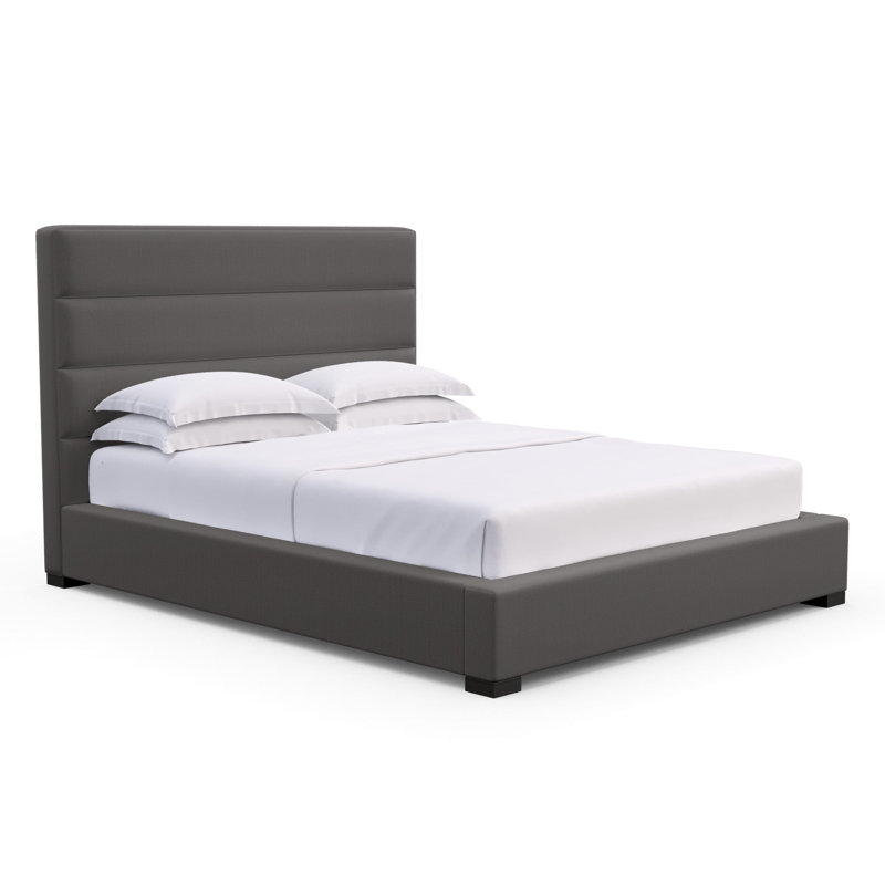 Boyd Upholstered Bed, California King, Box Weave Linen Graphite, Ebony