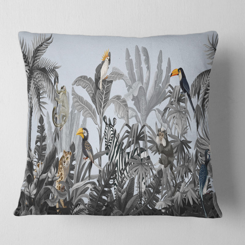 Carré, chinoiserie avec oiseaux et pivoines - coussin décoratif à imprimé campagnard, 16" x 16"