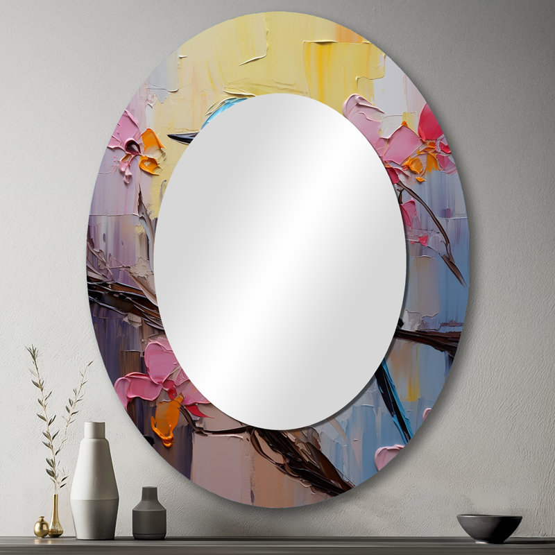 Oiseau bleu, peinture sérénade - animaux, miroir décoratif ovale sur métal, 43 po x 33 po