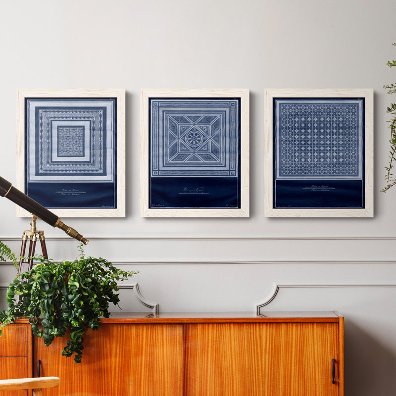 " Indigo Tile I " 2 - Pieces, White Framed, 17" H x 20" W x 1" D