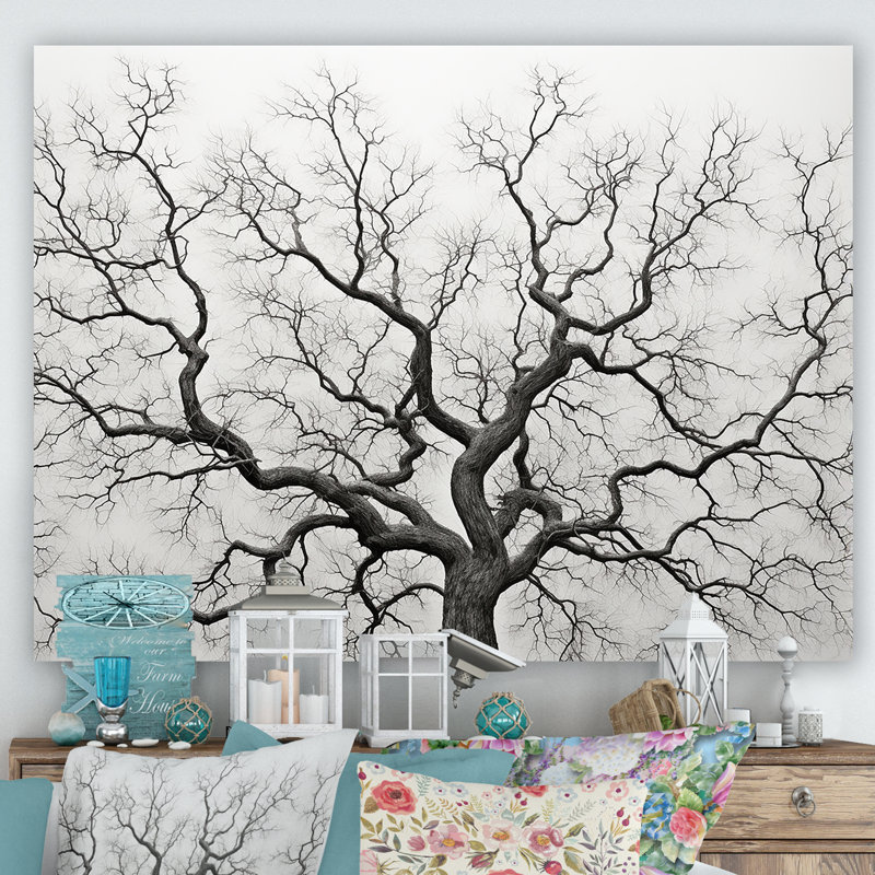 Minimalisme, arbres en chêne noir et blanc I sur toile, Toile tendue, H 34 po x l 44 po x P 1,5 po