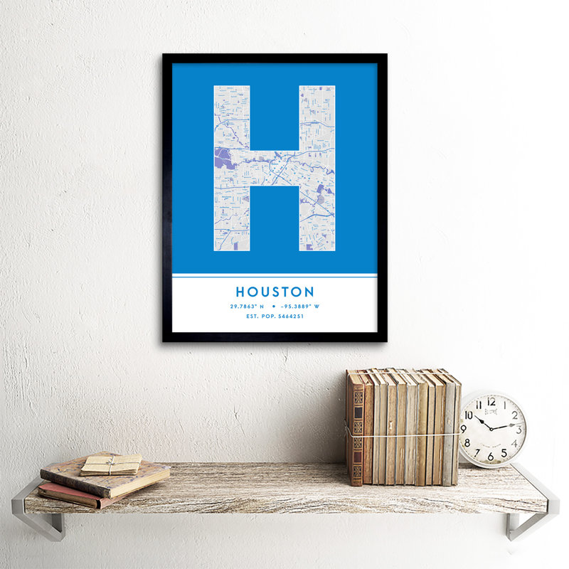Houston City Map Houston Blue by Wee Blue Coo - Single Picture Frame Typography