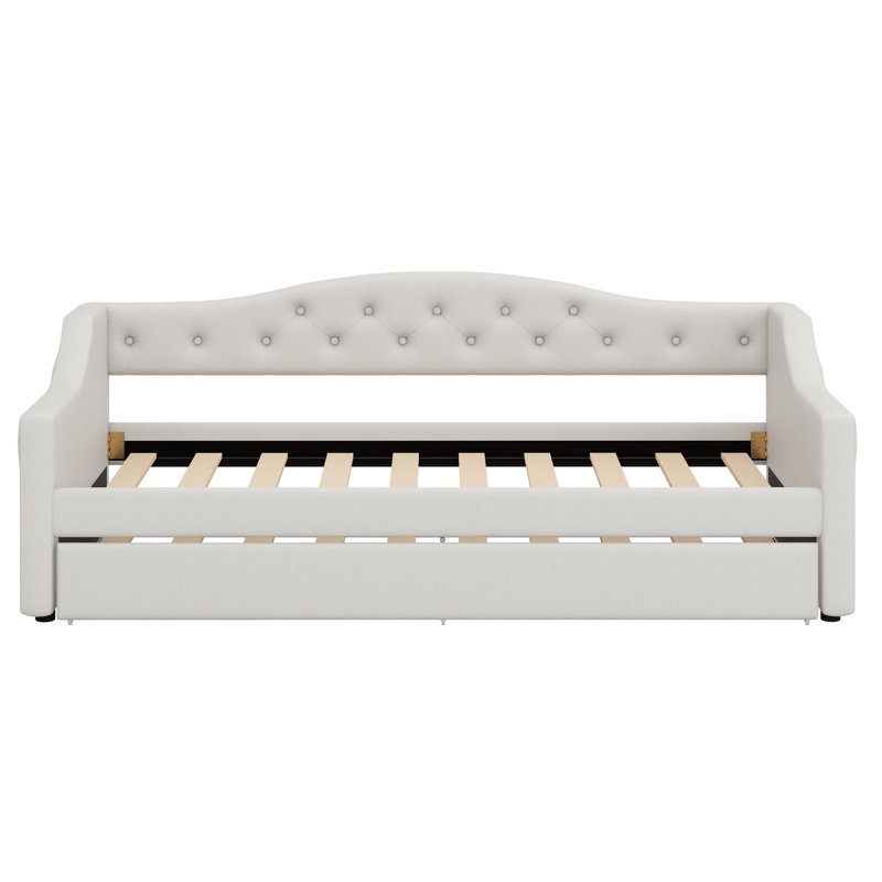 Upholstered Daybed With LED Belt And Trundle, Beige