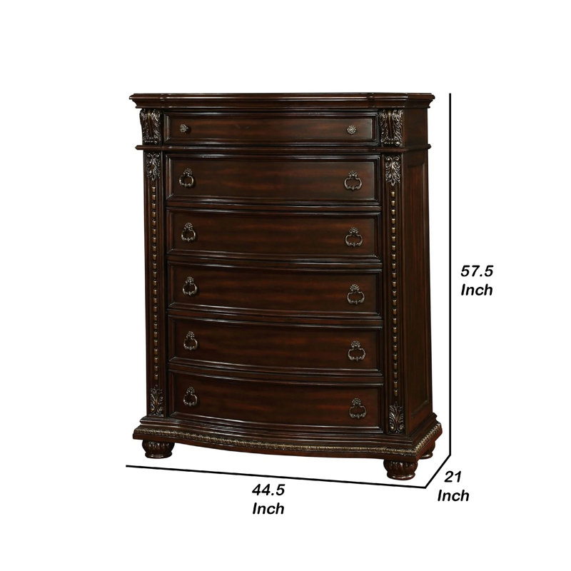 Commode haute Kera, 6 tiroirs, cerisier sculpté