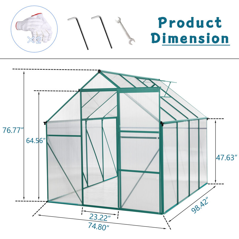 Serre d'extérieur 6 x 8 pi, Vert, L 6,2 pi x P 8,2 pi