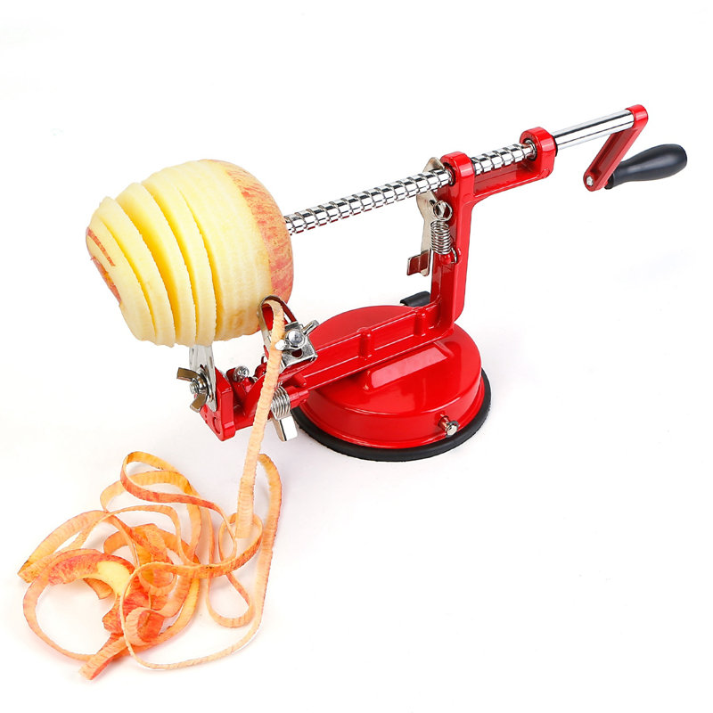 Red Zinc Alloy 3-in-1 Apple Peeler with Suction Base