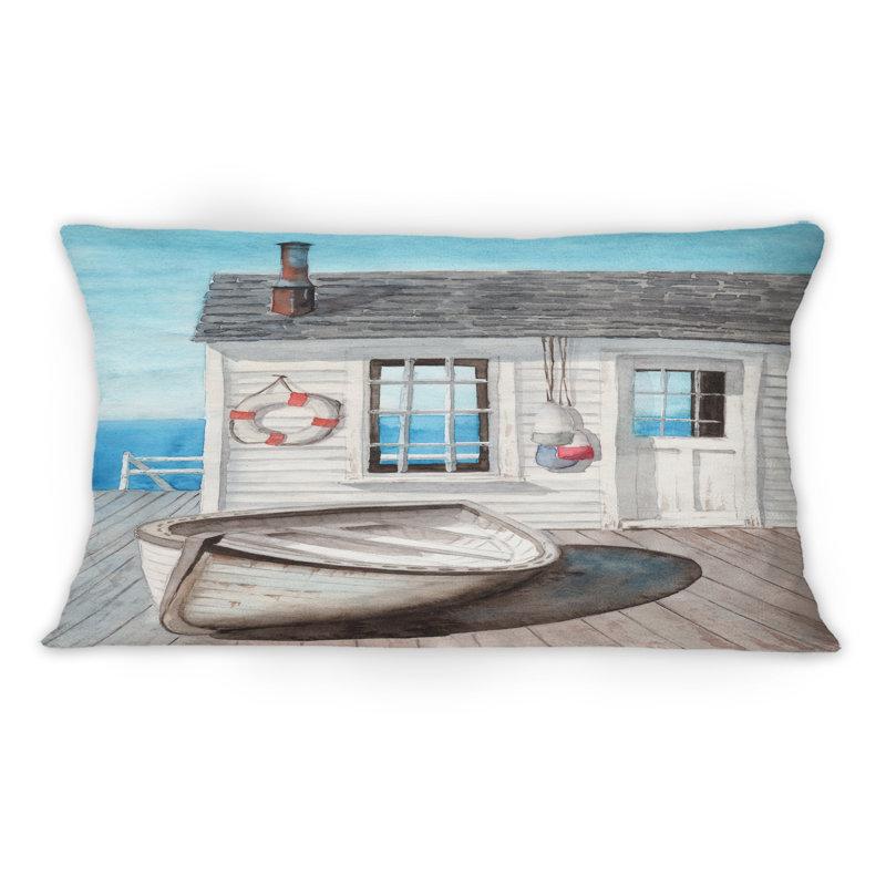 Coussin White Beach Cabin On Wood Pier