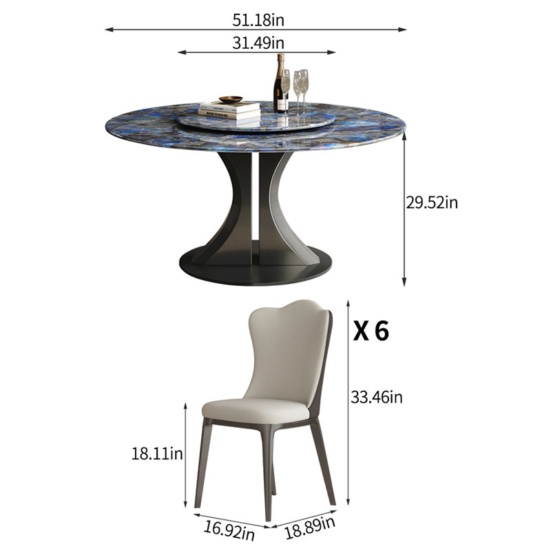 Modern simple microlite round dining table set, 29.52"H x 51.18"L x 51.18"W