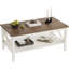 Table en bois blanc avec pieds épais et rangement pour le salon