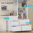 Full Size Loft Bed With L Desk, 5-Tier Bookshelf, 5 Storage Drawers, Led Metal Loft Bed With Power Outlet, Loft Beds With Safety Guardrail & Ladders, No Box Spring Needed-1376275273-1376644044