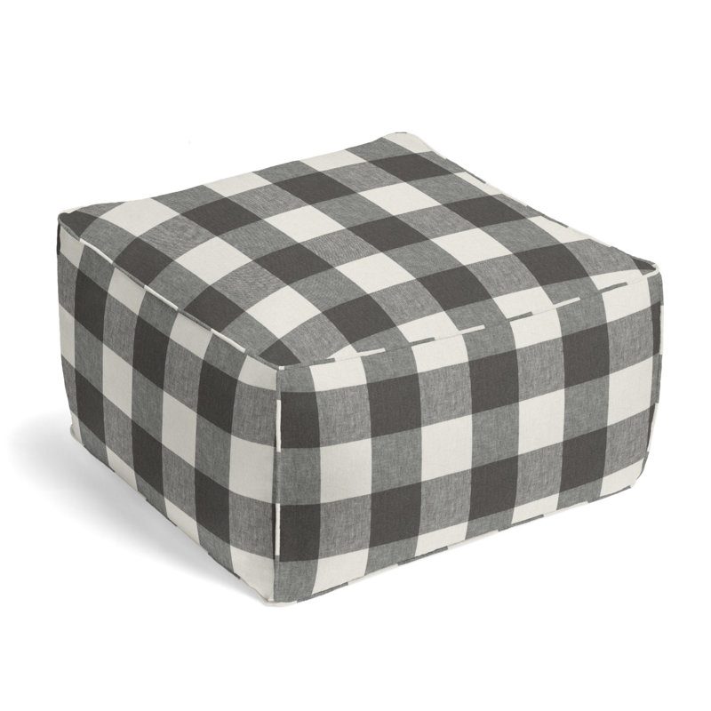 Upholstered Pouf, Coal Linen Blend/Cotton Blend