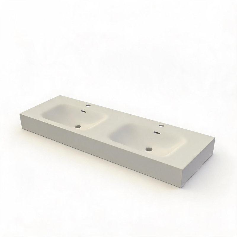 Lavabo de salle de bain en résine de pierre à surface solide blanc mat de 150 cm (59 po) avec design ergonomique