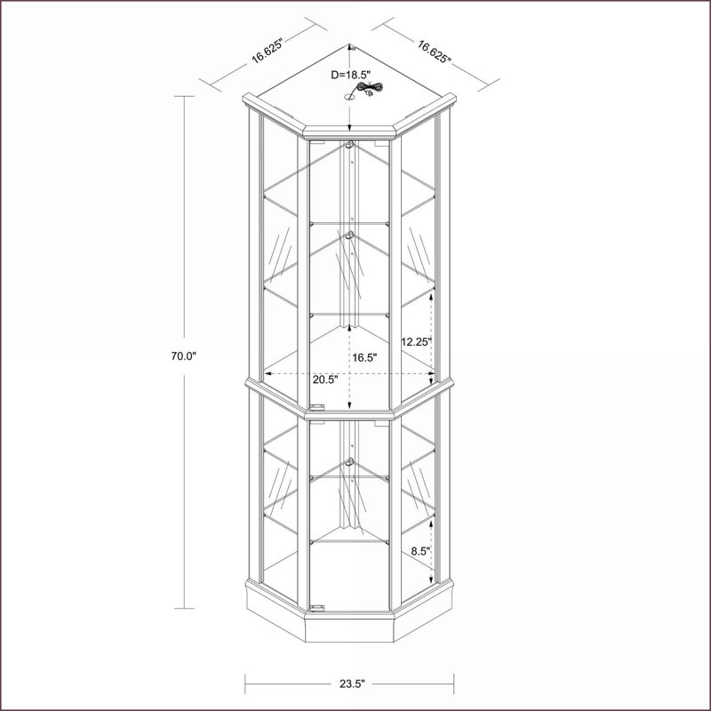 Corner Curio Cabinets with Light, Adjustable Glass Shelves &amp; Mirror Back, Cherry Finish | Traditional | Living Room