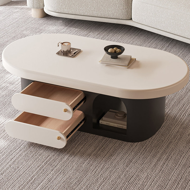 Table basse moderne ovale en bois avec 2 tiroirs, H 16,53 po x L 51,18 po x l 23,62 po