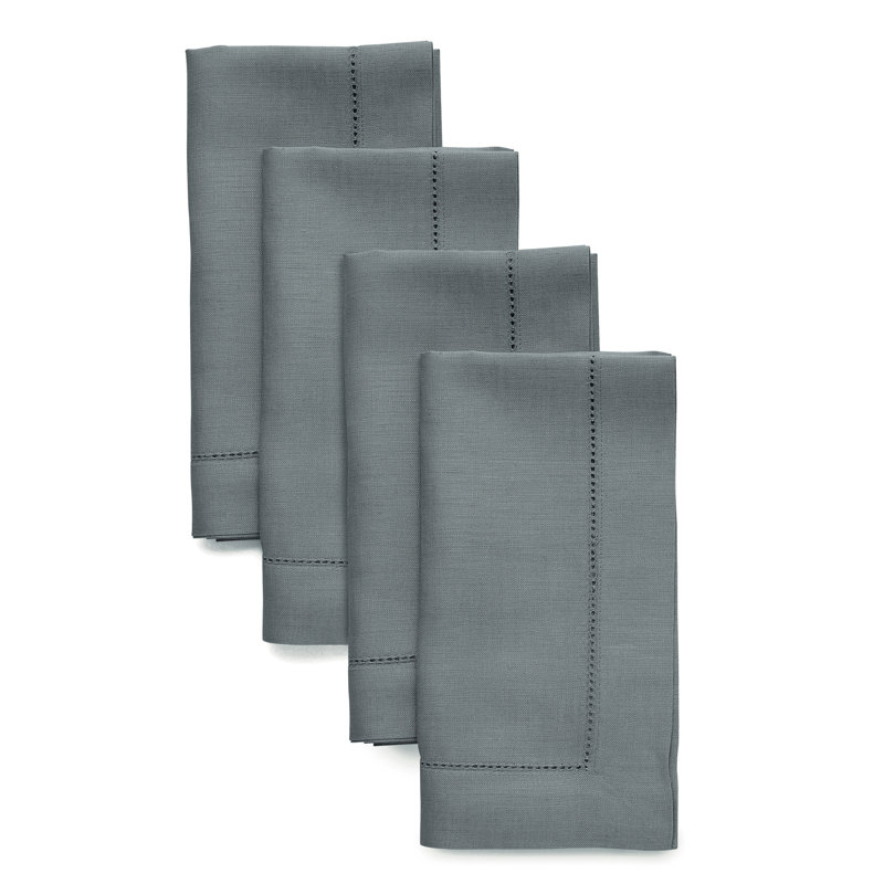 100% Pure Linen Hemstitch Dinner Napkins - Classic Hemstitch, Lava Smoke