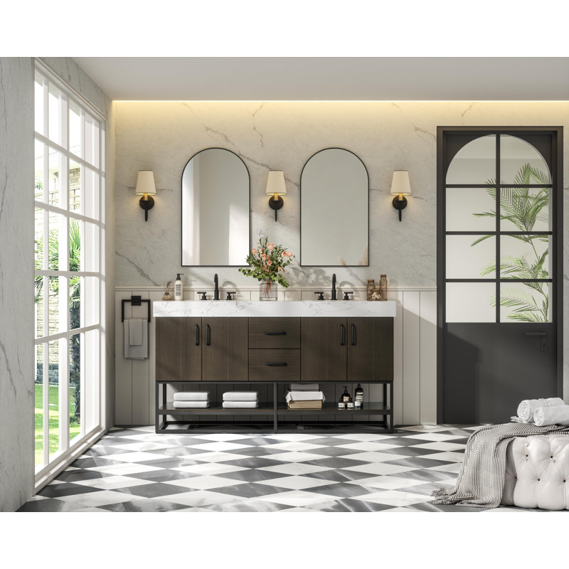 60 inch Double Bathroom Vanity, Mocha Brown