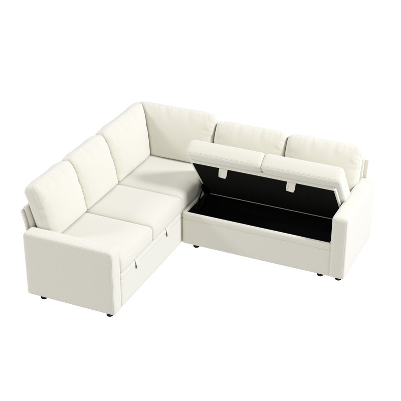 Canapé-lit modulaire en U en chenille de 81 po (avec lit escamotable) de 81 pouces (avec rangement), Chenille beige