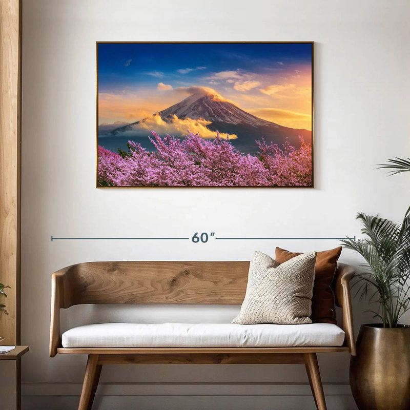 Mont Fuji, Cadre flottant doré, 43 po x 29 po