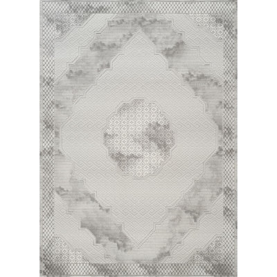 5 pi 3 po Tapis X 7, motif médaillon, + gris, fait à la machine, mélange Mid-Century moderne et rétro, velours doux et motif pour animaux de compagnie, décor traditionnel,