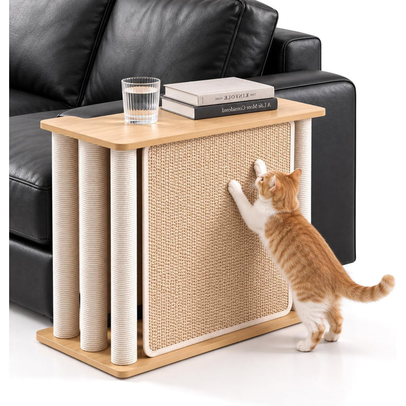 Table de bout Cat Scratcher avec poteau en sisal tissé, table d'appoint moderne 2 en 1 pour canapé, Left Armrest, Nature