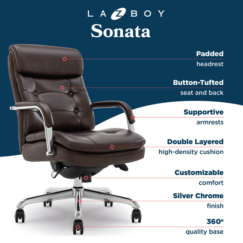 Sonata Leather Swivel Executive Office Chair, Chrome, Dark Brown