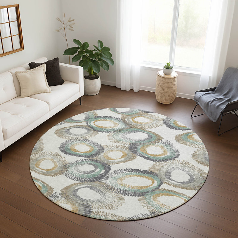 Machine Washable Indoor/Outdoor Corbin ACN2278 Geometric Rug, Round 8'