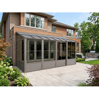 Gazebo Penguin Florence 3 m x 4,8 m, toit en polycarbonate, fixation murale - Sable