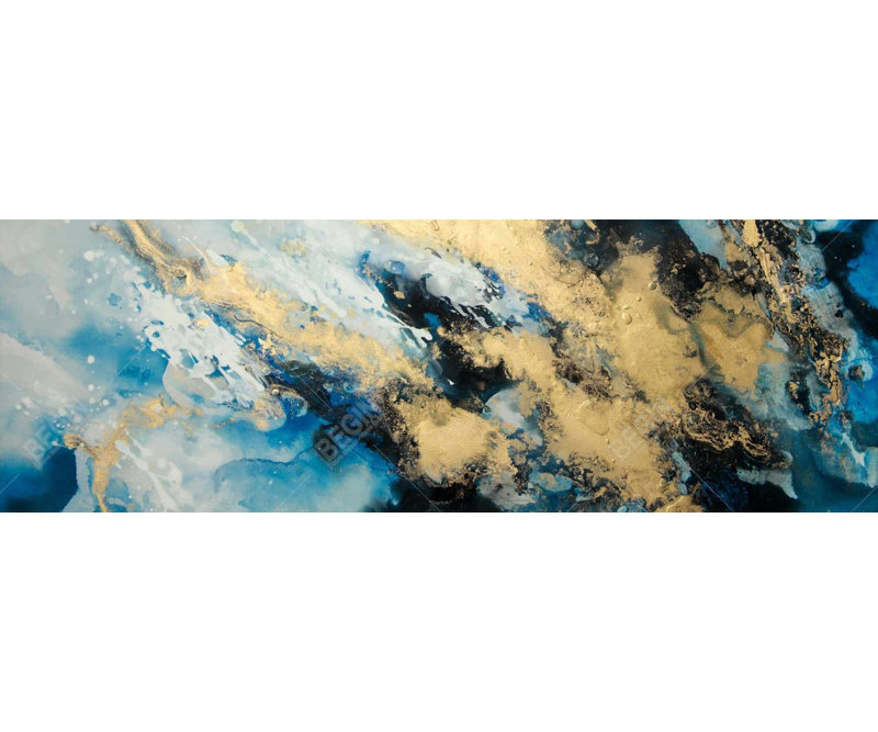 Marbre bleu - Toile abstraite encadrée moderne pour la décoration intérieure, H 21,25 po x l 61,25 po
