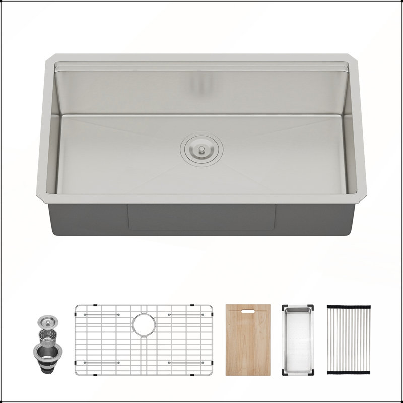 Évier de cuisine 33 po x 19 po x 9 po à cuve simple encastrable en acier inoxydable calibre 16