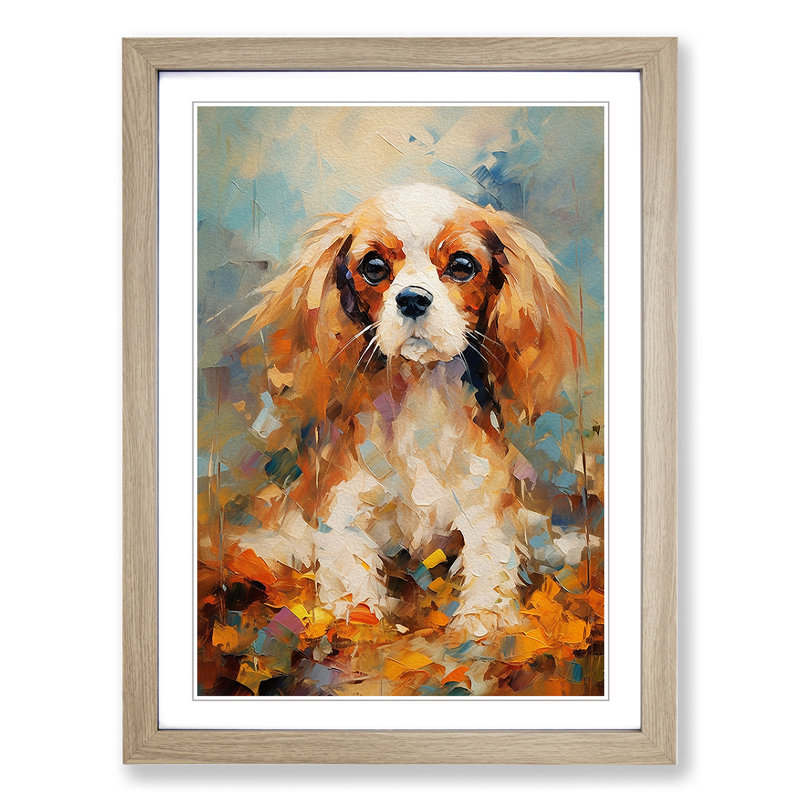 Cavalier King Charles Spaniel Impressionism No.2 - Single Picture Frame Print on Wood, 46cm H x 34cm W x 2cm D, Oak Framed