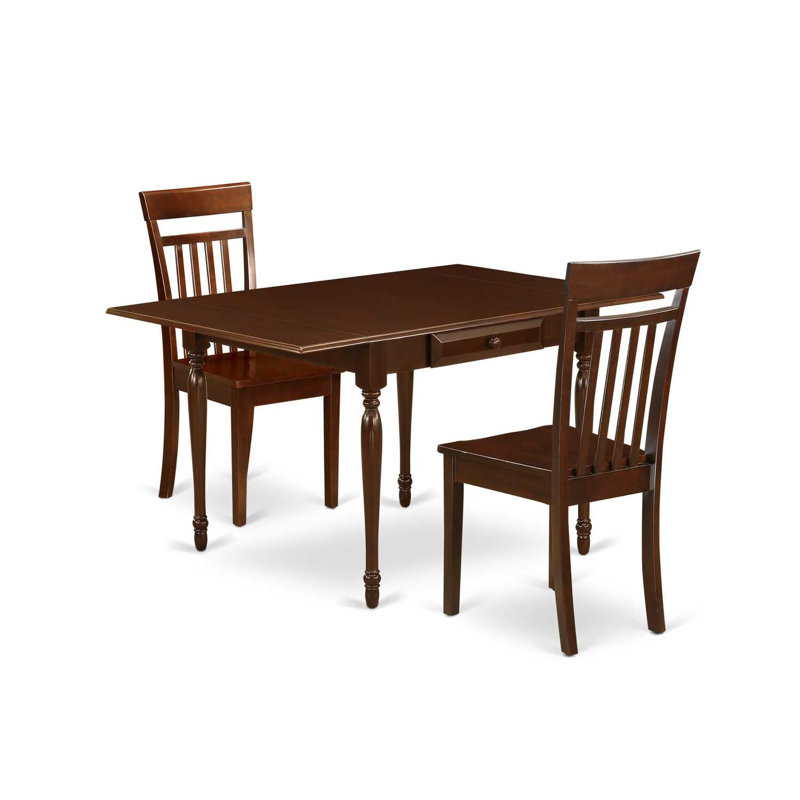 3 Piece Dining Table Set for Small Spaces Contains a Rectangle Dining Table with Dropleaf and 2 Wood Seat Chairs, Mahogany, 3