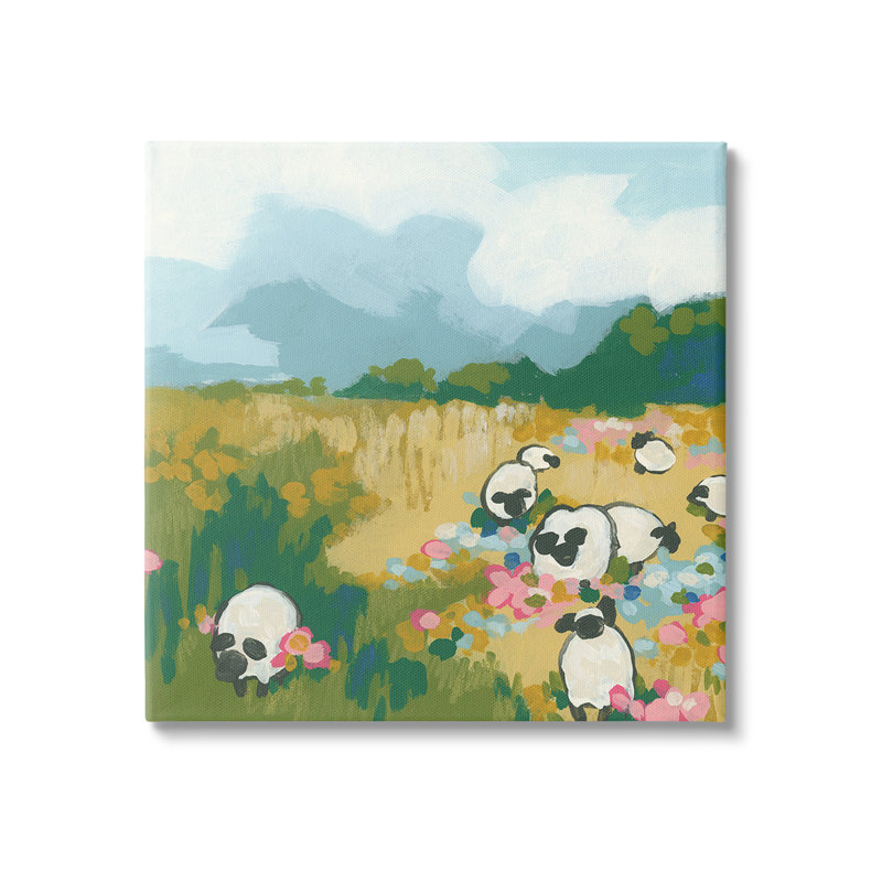 "Abstract Sheep & Flowers", art mural sur toile par June Erica Vess, H 17 po x l 17 po