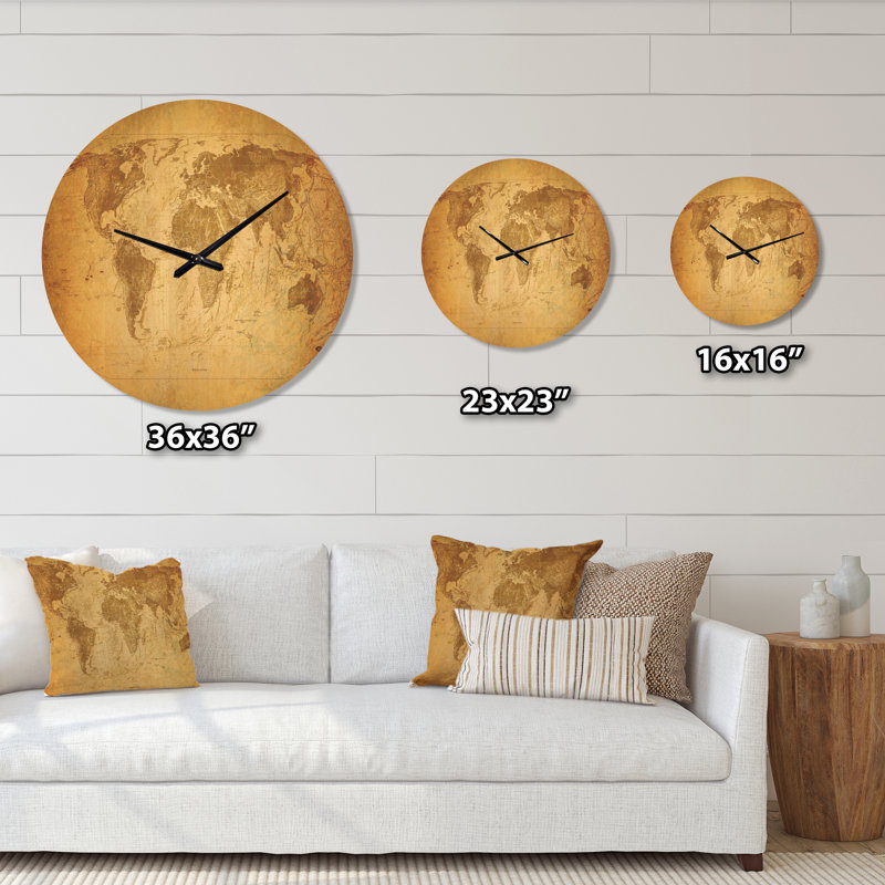 Carte classique rétro - horloge murale moderne en bois, Grand