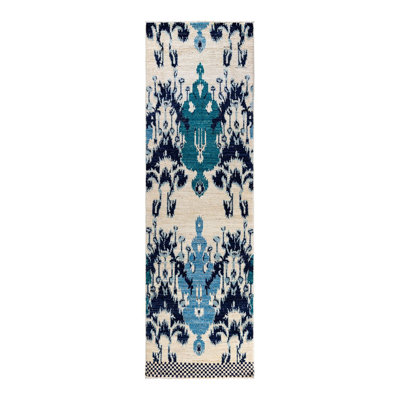 Tapis de couloir contemporain en laine noué à la main ivoire 2 pi 6 po x 8 pi 6 po